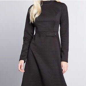 Modcloth Taken By Texture Black Quilted Mod Mini Dress